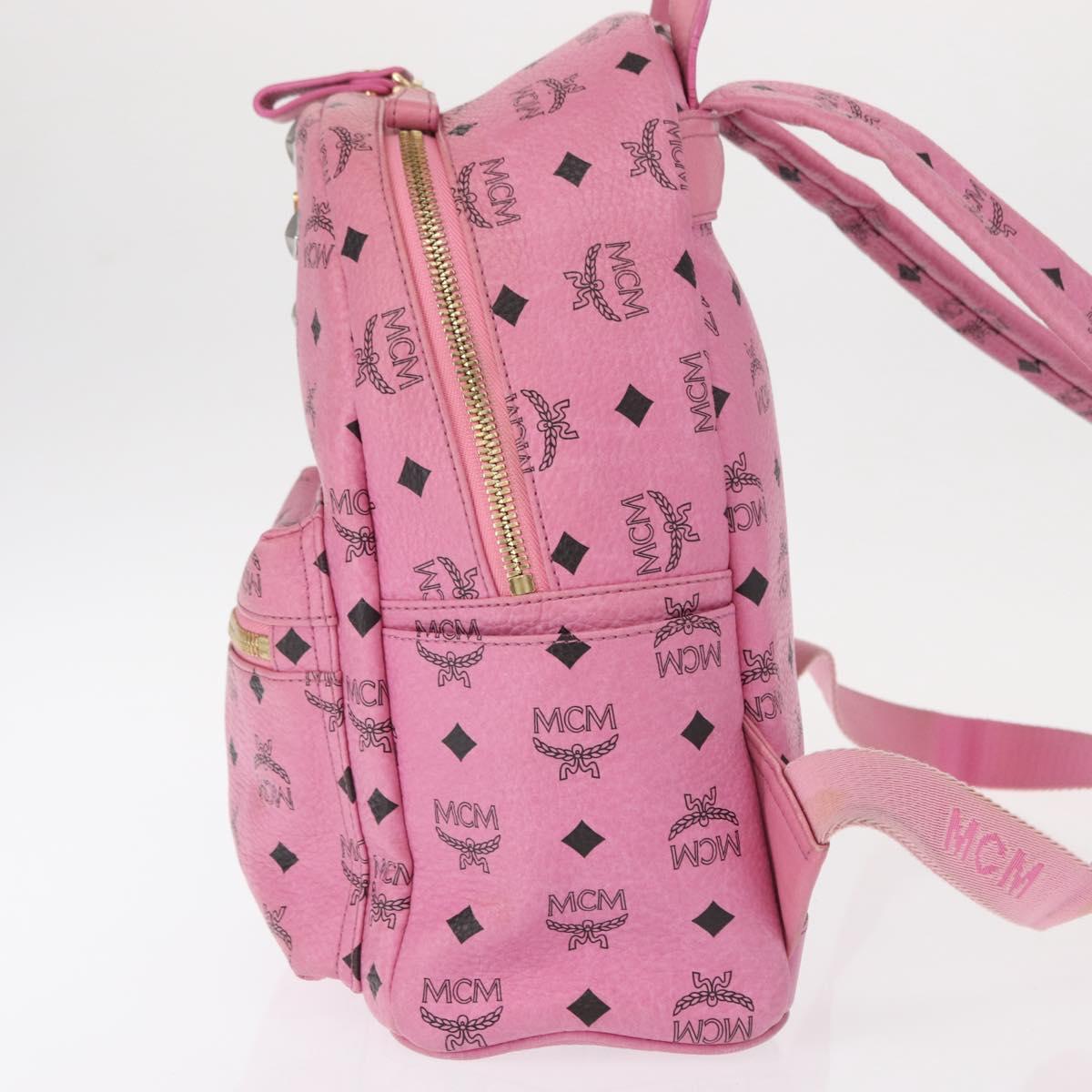 MCM Vicetos Logogram 360 Backpack PVC Leather Pink Gold Silver Auth 155541