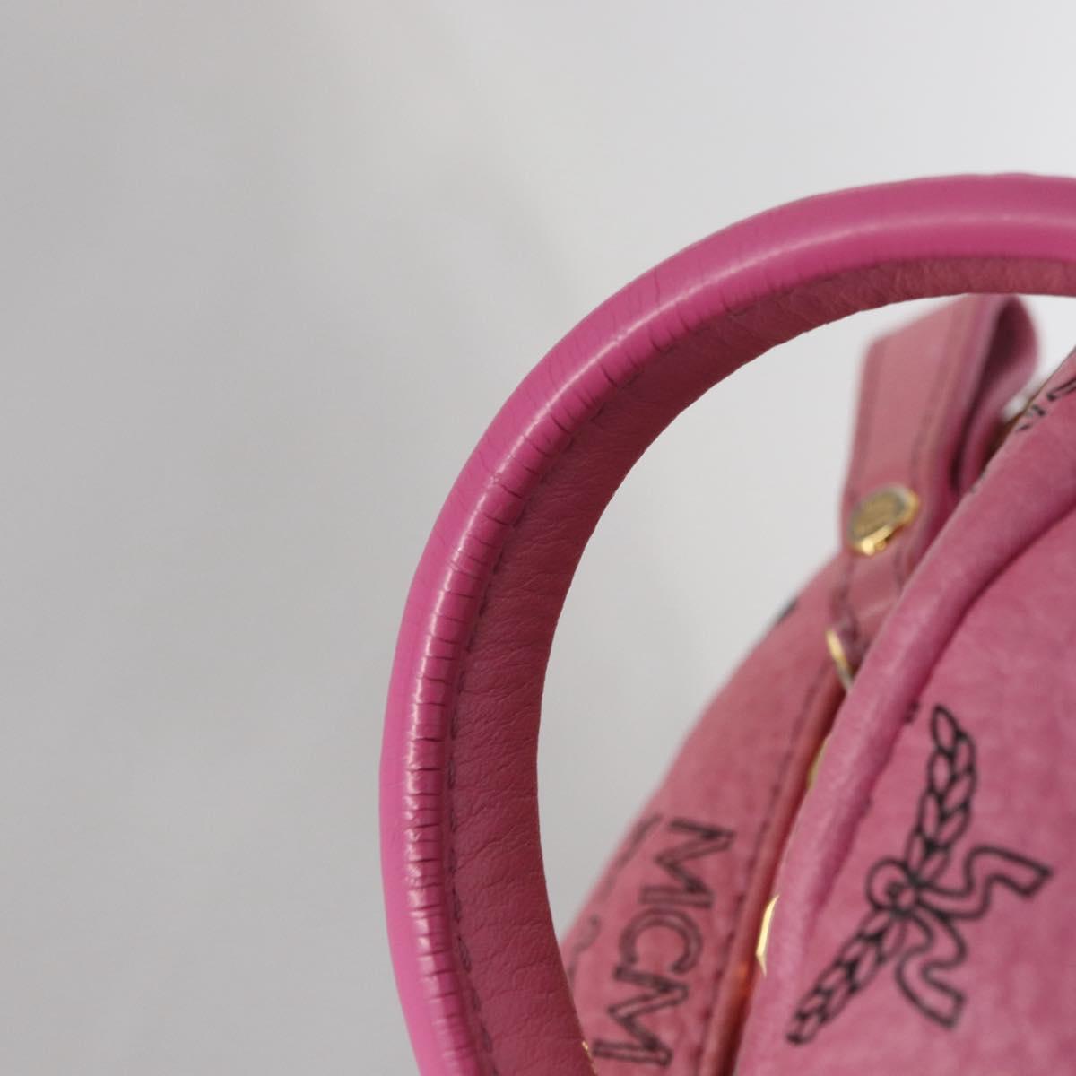 MCM Vicetos Logogram 360 Backpack PVC Leather Pink Gold Silver Auth 155541