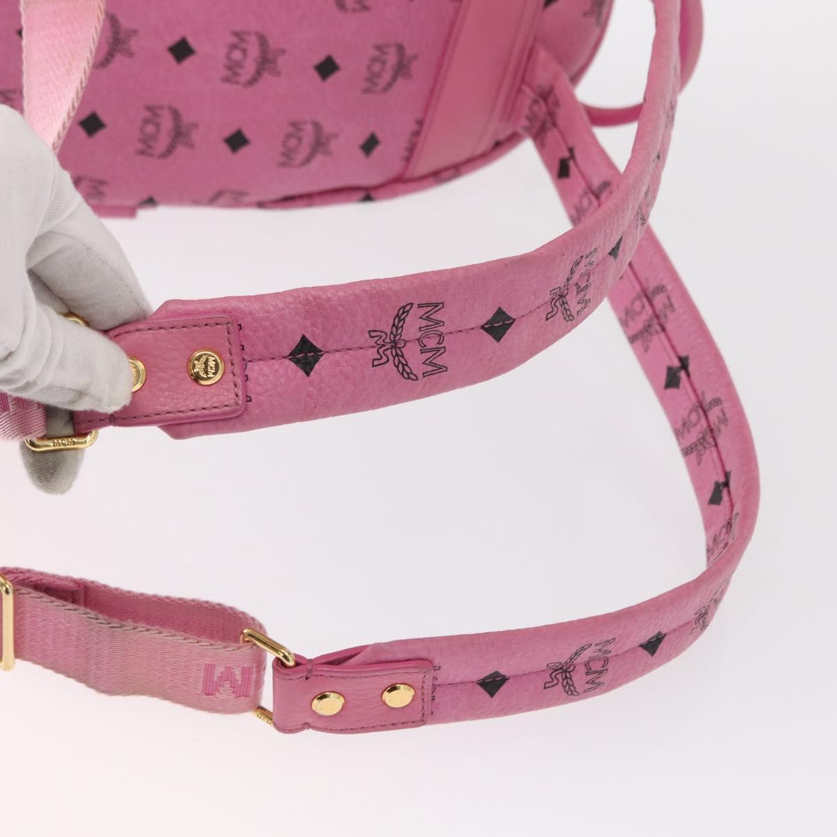 MCM Vicetos Logogram 360 Backpack PVC Leather Pink Gold Silver Auth 155541