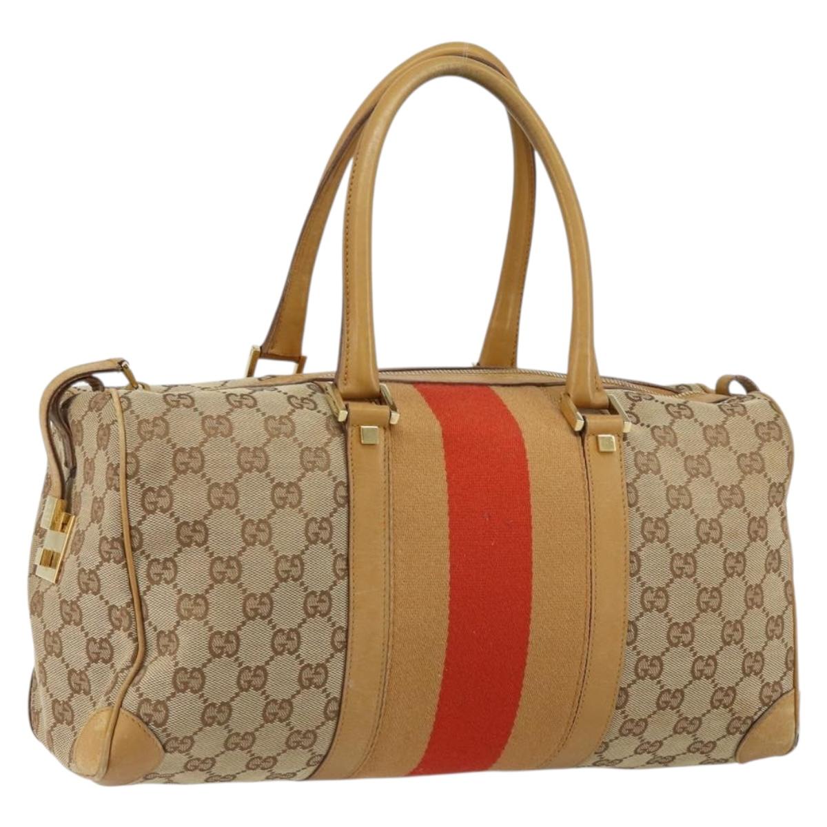GUCCI GG Canvas Sherry Line Hand Bag Beige Gold 000 0846 Auth 155543