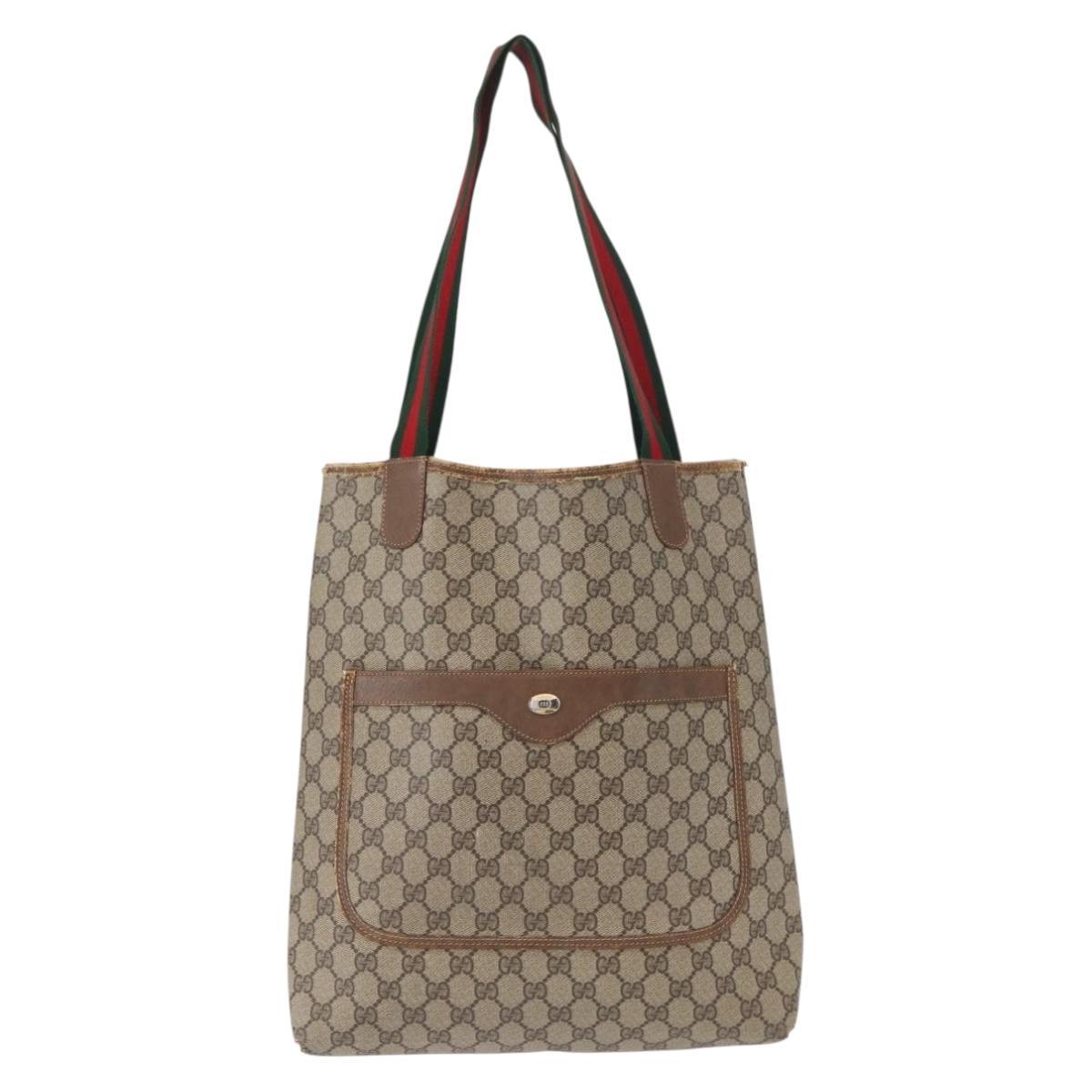 GUCCI GG Supreme Web Sherry Line Tote Bag PVC Beige Gold 39 02 003 Auth 155545