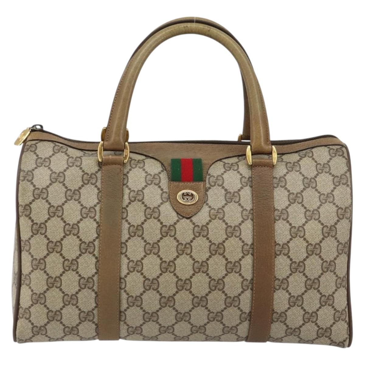 GUCCI GG Supreme Web Sherry Line Boston Bag PVC Beige 116 02 007 Auth 155547