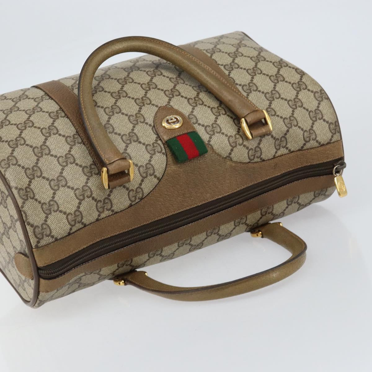 GUCCI GG Supreme Web Sherry Line Boston Bag PVC Beige 116 02 007 Auth 155547