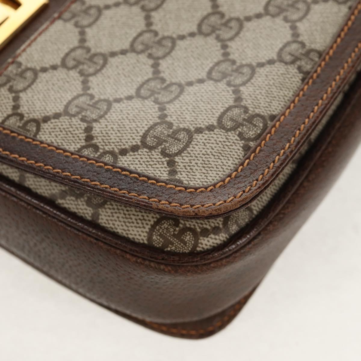 GUCCI GG Supreme Web Sherry Line Shoulder Bag PVC Beige Gold Auth 155549V