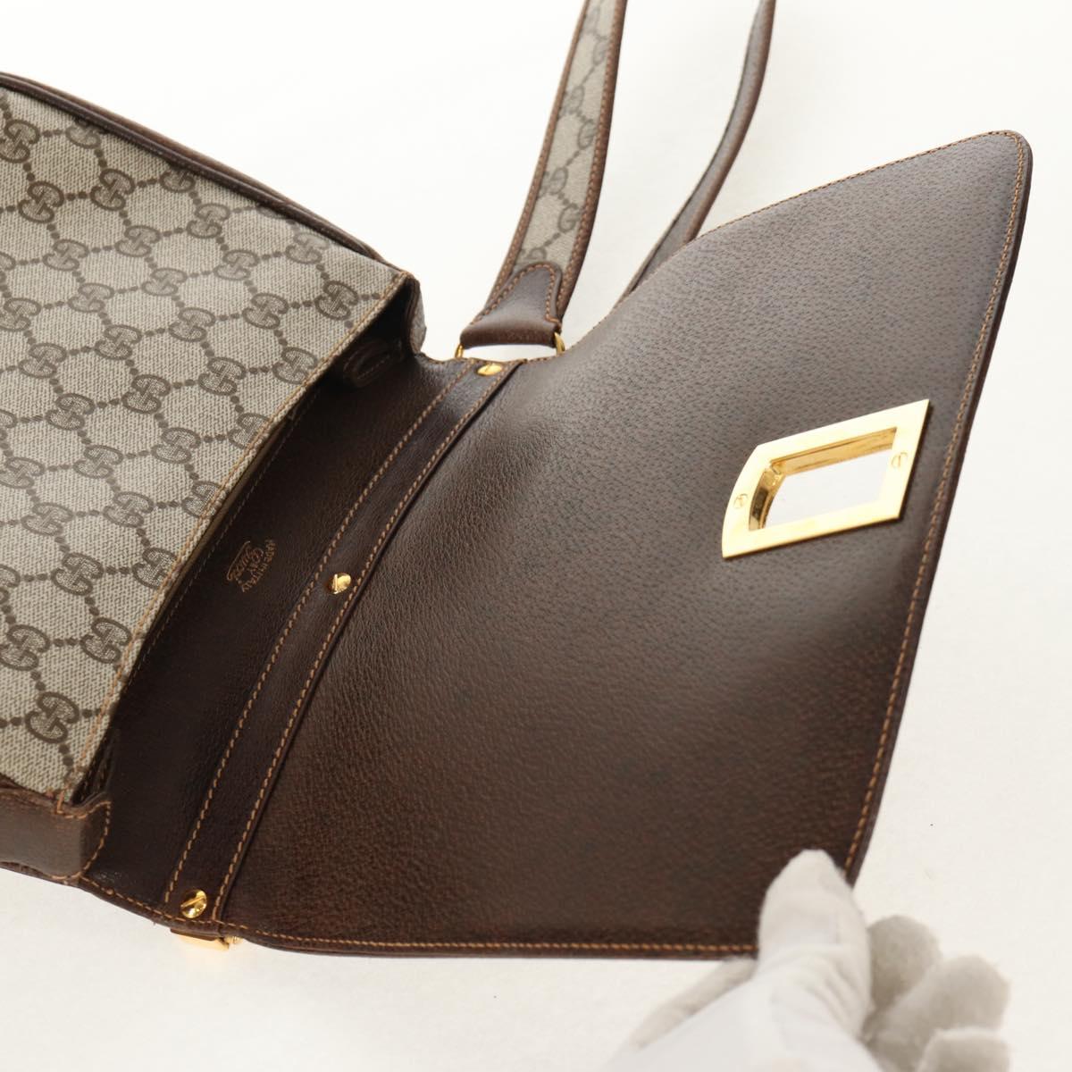 GUCCI GG Supreme Web Sherry Line Shoulder Bag PVC Beige Gold Auth 155549V