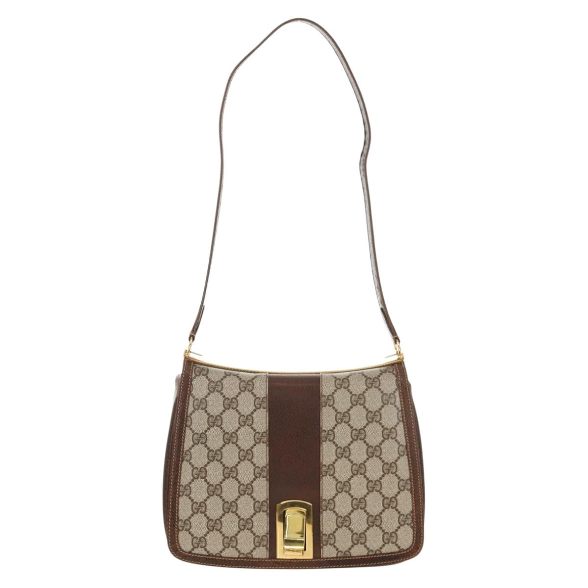 GUCCI GG Supreme Web Sherry Line Shoulder Bag PVC Beige Gold Auth 155549V