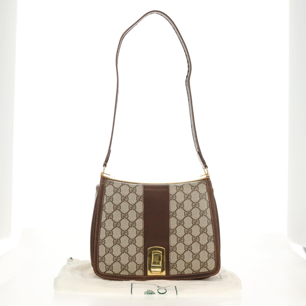 GUCCI GG Supreme Web Sherry Line Shoulder Bag PVC Beige Gold Auth 155549V