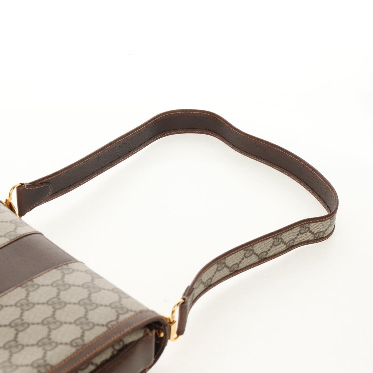 GUCCI GG Supreme Web Sherry Line Shoulder Bag PVC Beige Gold Auth 155549V