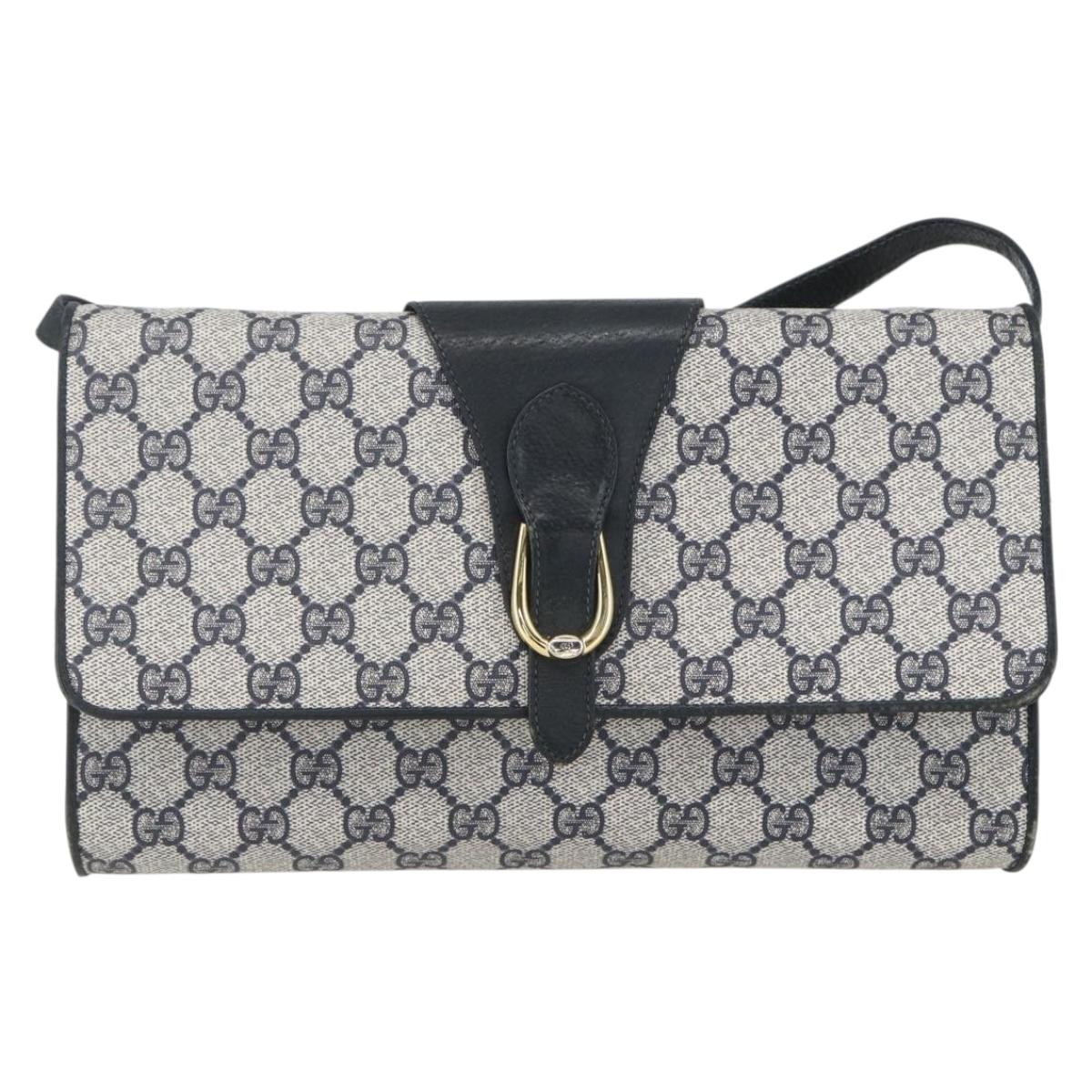 GUCCI GG Supreme Sherry Line Shoulder Bag PVC Red Navy Auth 155552