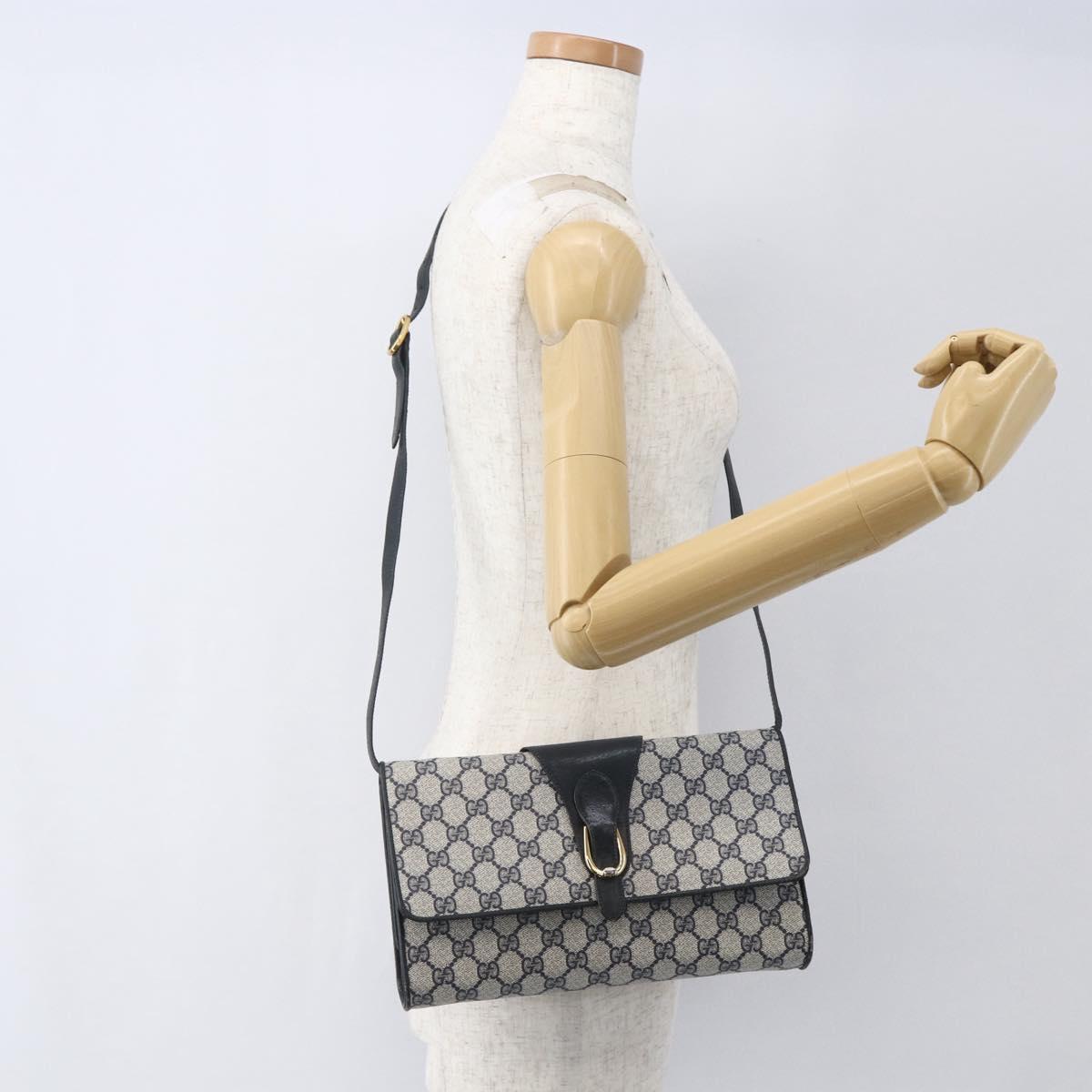 GUCCI GG Supreme Sherry Line Shoulder Bag PVC Red Navy Auth 155552