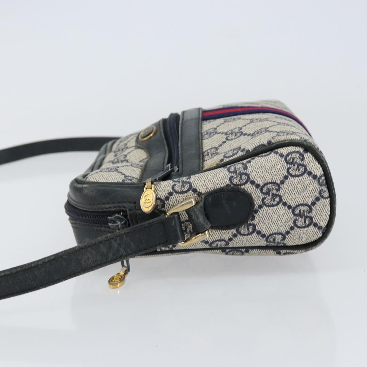 GUCCI GG Supreme Sherry Line Shoulder Bag PVC Navy Gold 010 378 Auth 155553