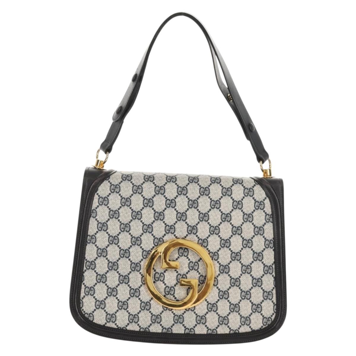 GUCCI Interlocking GG Supreme Shoulder Bag PVC Navy Gold Auth 155554V