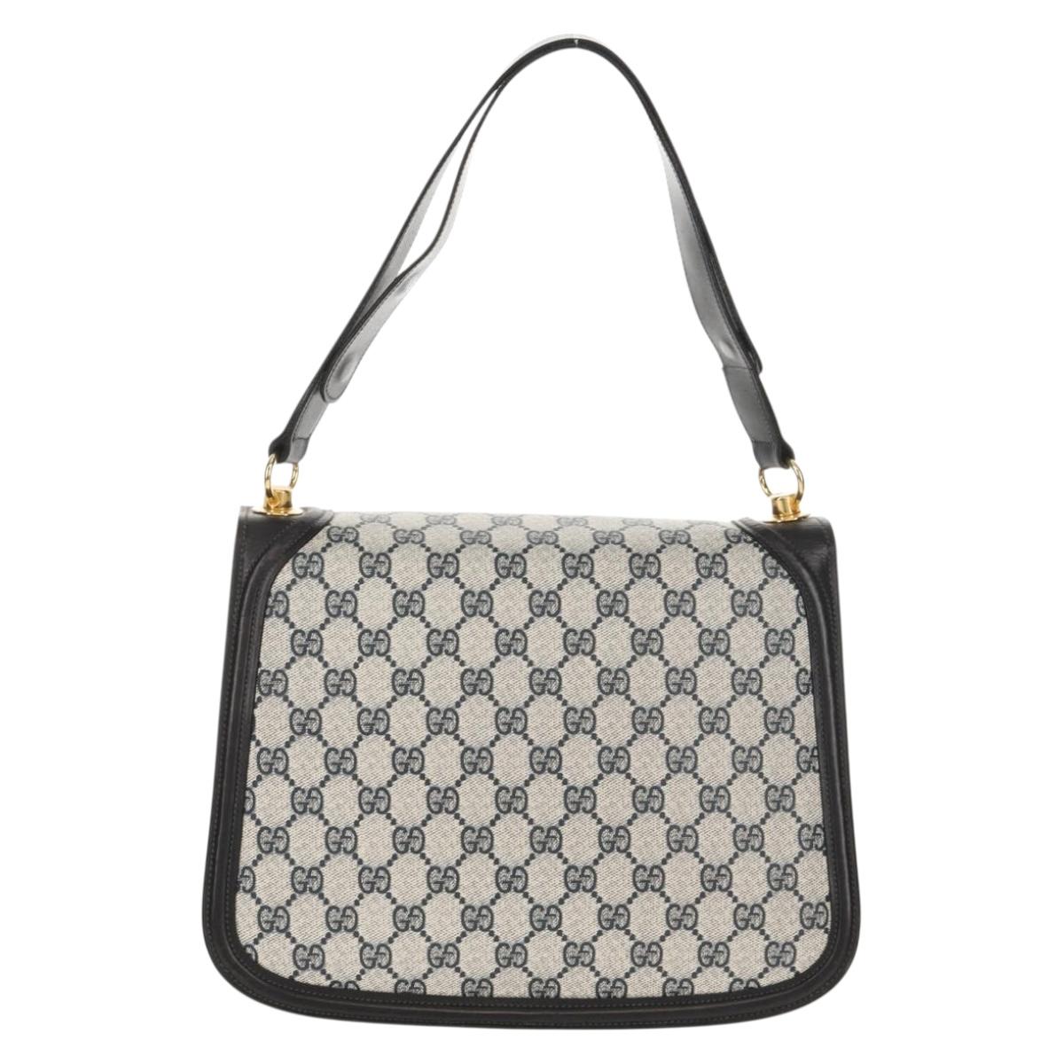 GUCCI Interlocking GG Supreme Shoulder Bag PVC Navy Gold Auth 155554V