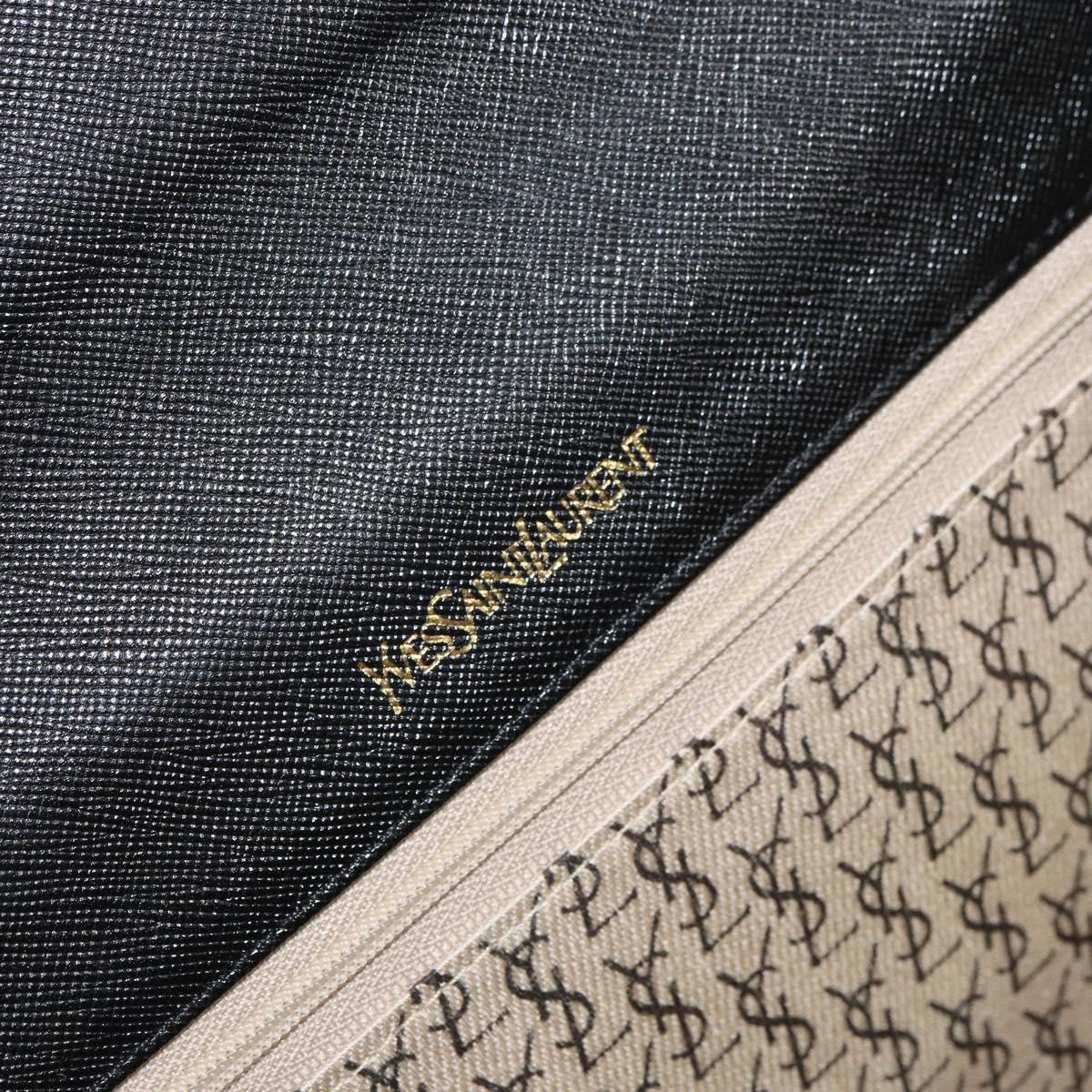 SAINT LAURENT Clutch Bag Leather Black Gold Auth 155556