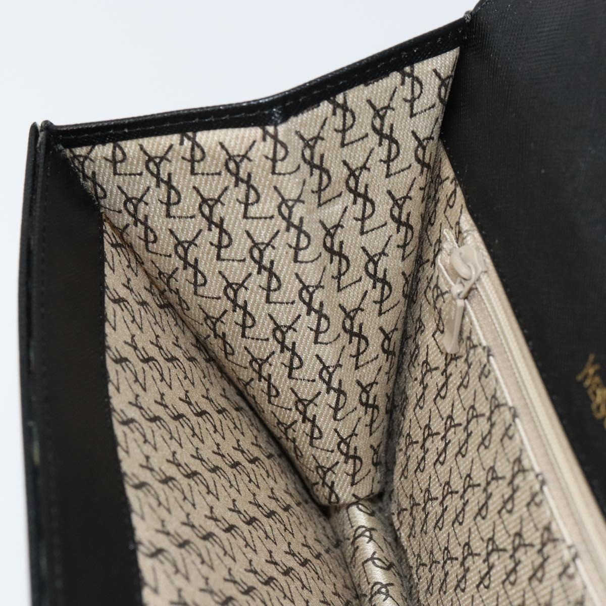 SAINT LAURENT Clutch Bag Leather Black Gold Auth 155556