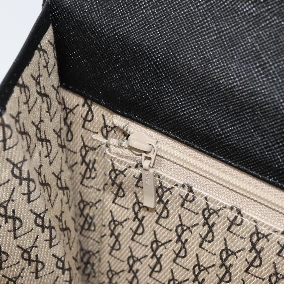 SAINT LAURENT Clutch Bag Leather Black Gold Auth 155556