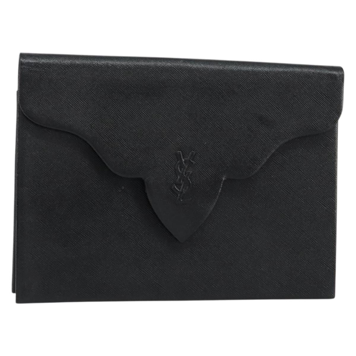 SAINT LAURENT Clutch Bag Leather Black Gold Auth 155556