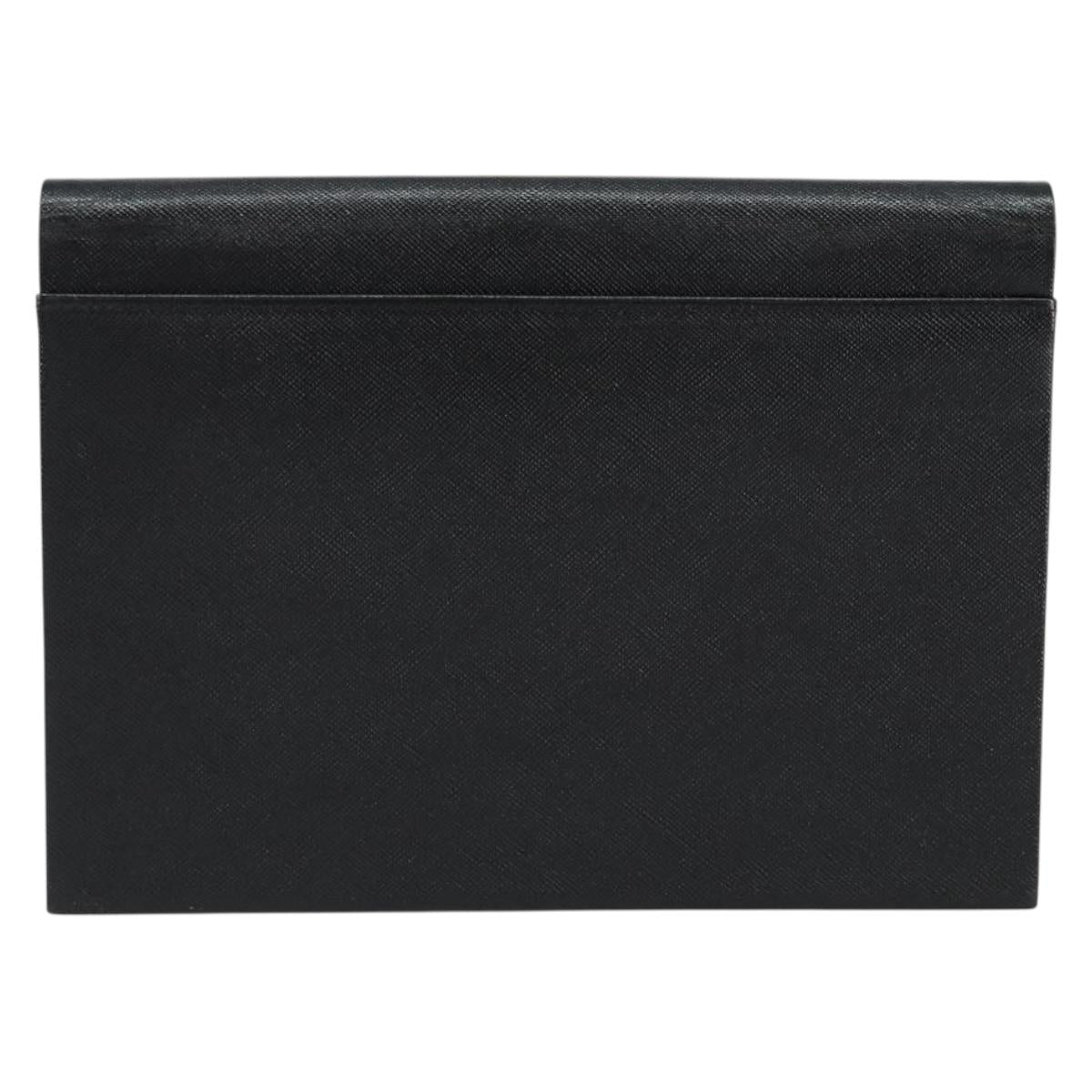 SAINT LAURENT Clutch Bag Leather Black Gold Auth 155556