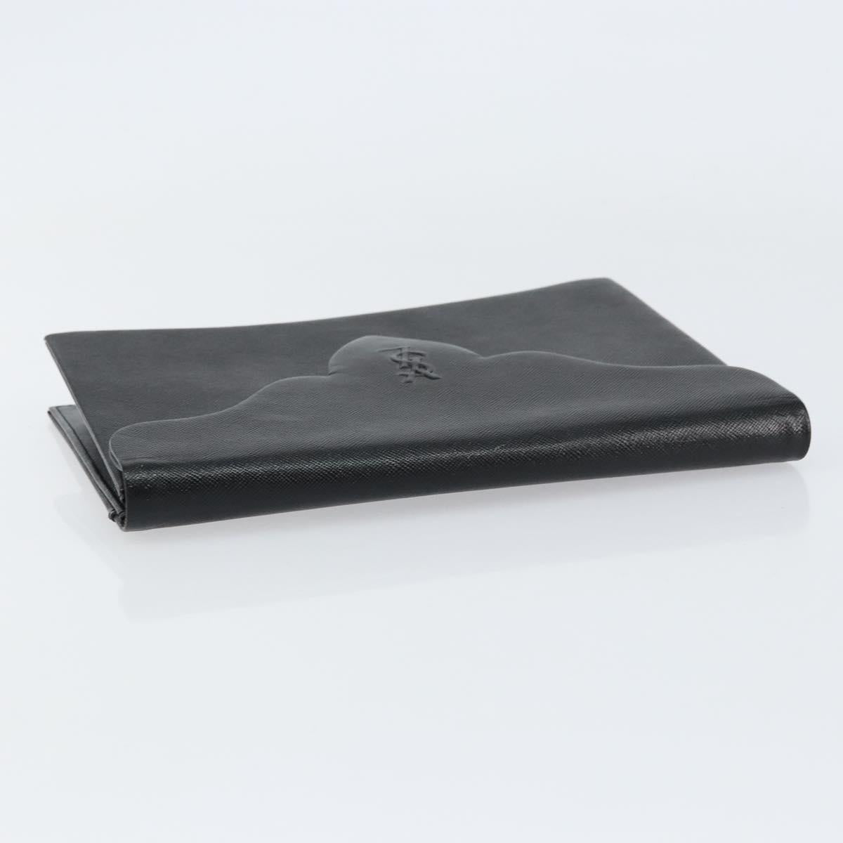 SAINT LAURENT Clutch Bag Leather Black Gold Auth 155556