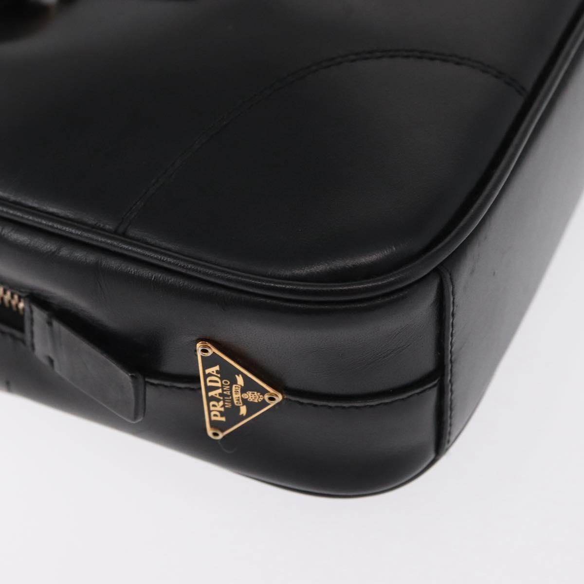 PRADA Hand Bag Leather Black Gold Auth 155558