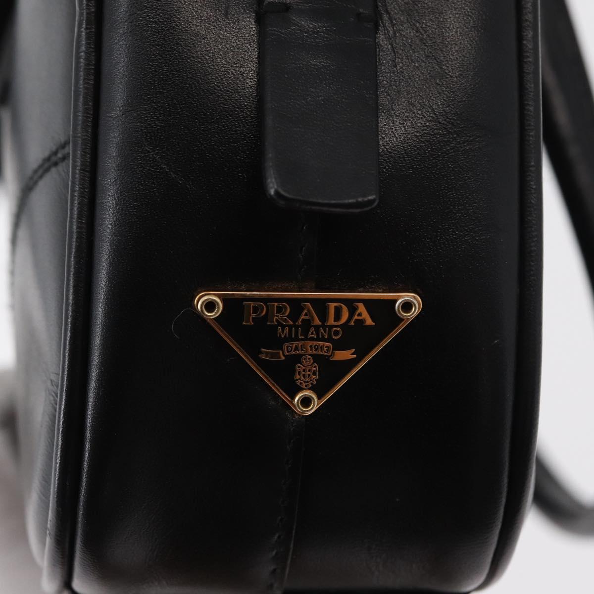 PRADA Hand Bag Leather Black Gold Auth 155558