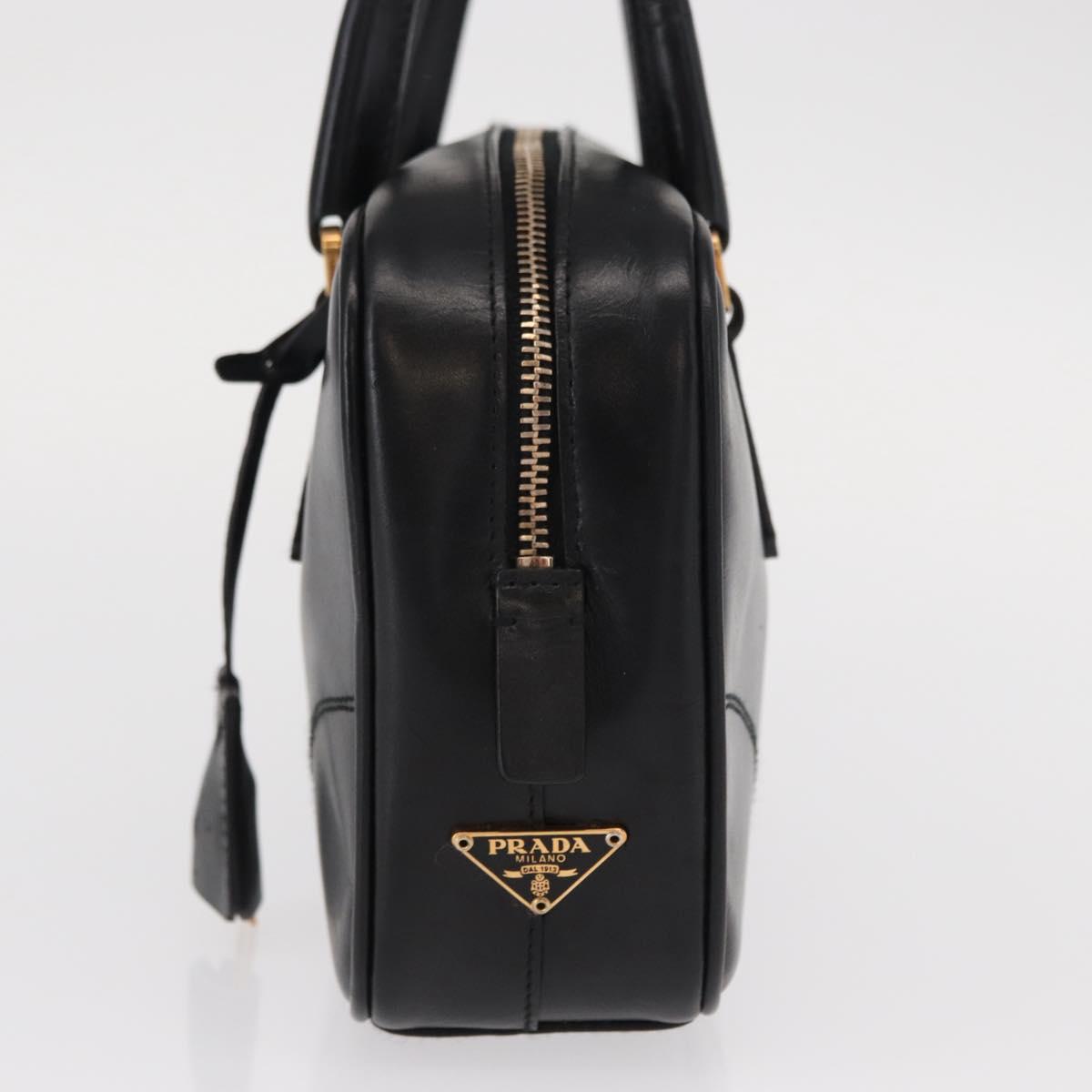 PRADA Hand Bag Leather Black Gold Auth 155558