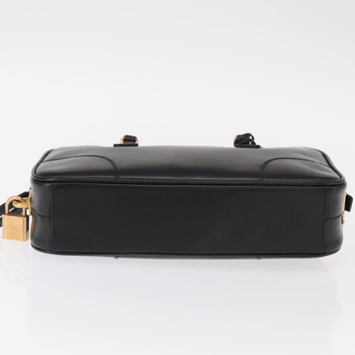 PRADA Hand Bag Leather Black Gold Auth 155558