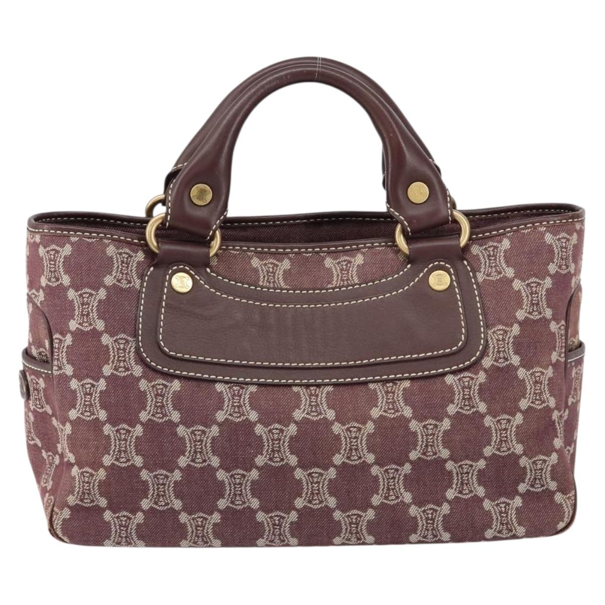 CELINE Paris Macadam Canvas Boogie bag Hand Bag Bordeaux Gold Auth 155559