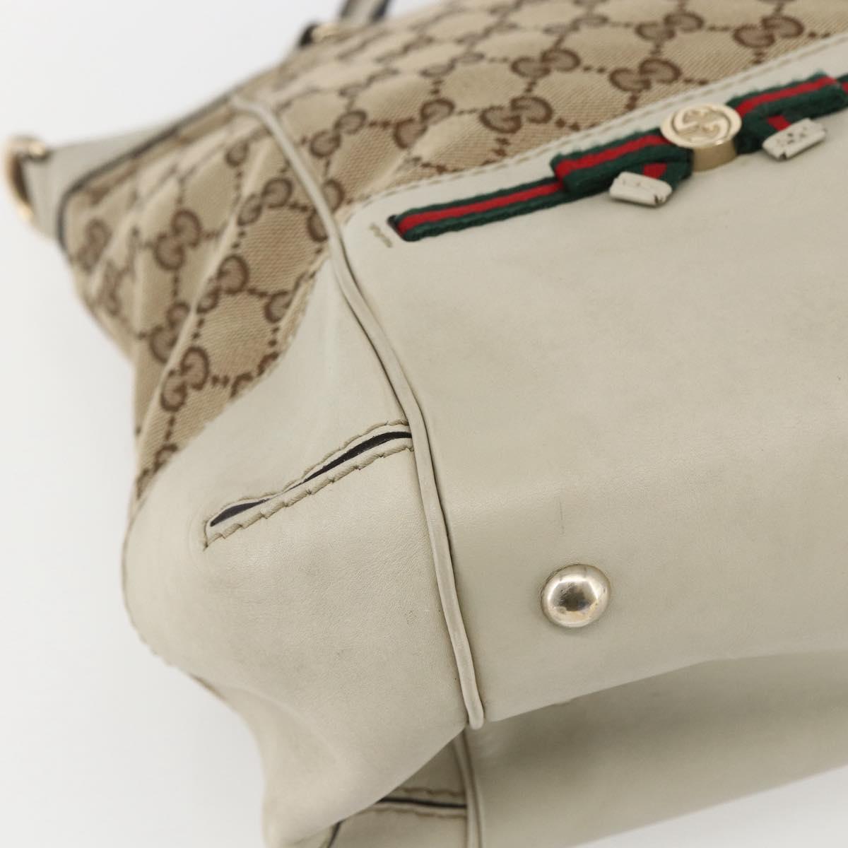 GUCCI Pretty GG Canvas Web Sherry Line Hand Bag Beige Gold 257349 Auth 155585