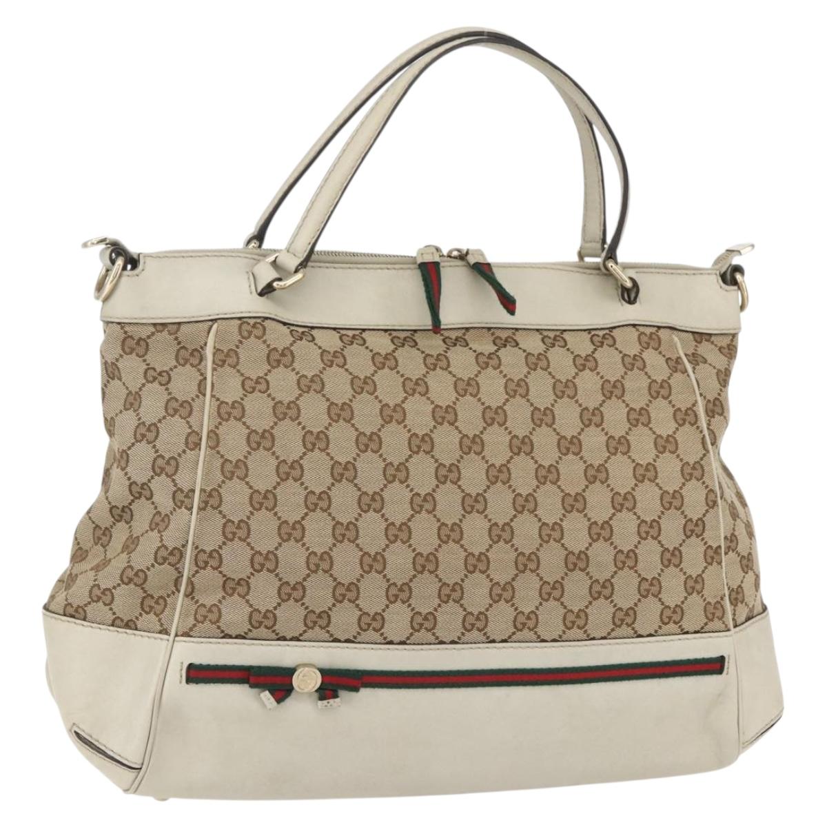 GUCCI Pretty GG Canvas Web Sherry Line Hand Bag Beige Gold 257349 Auth 155585