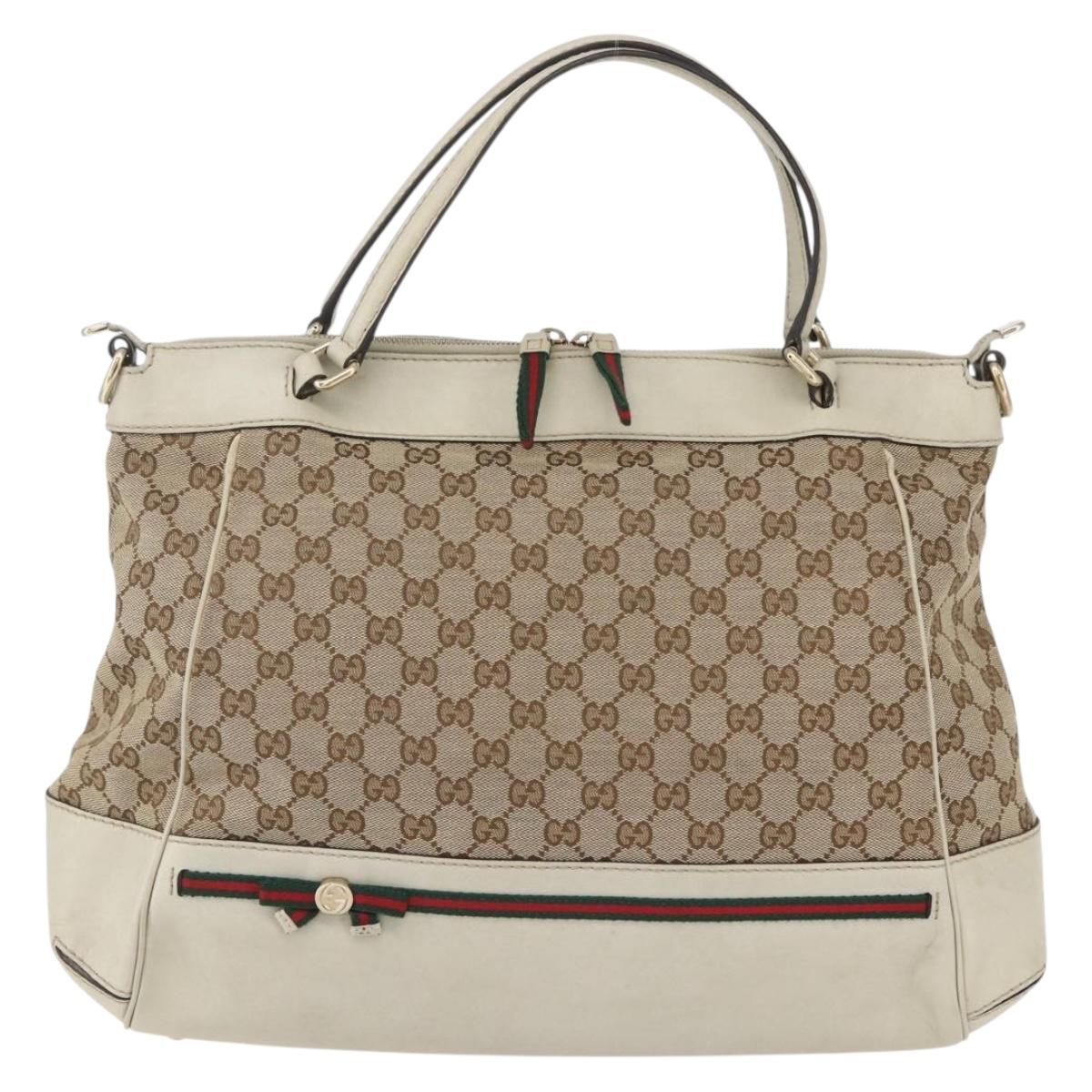 GUCCI Pretty GG Canvas Web Sherry Line Hand Bag Beige Gold 257349 Auth 155585