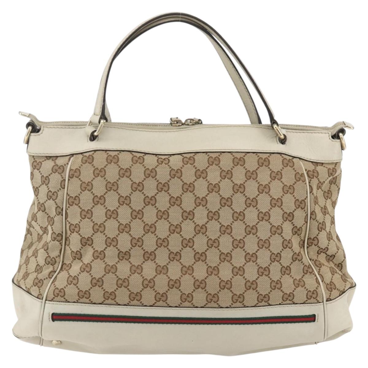 GUCCI Pretty GG Canvas Web Sherry Line Hand Bag Beige Gold 257349 Auth 155585
