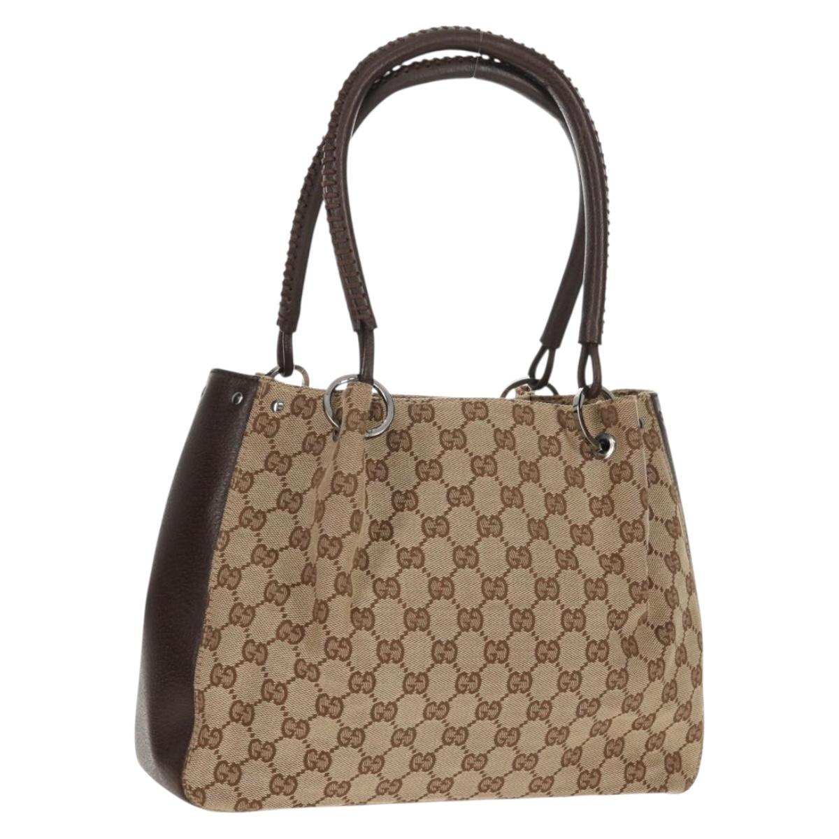 GUCCI GG Canvas Hand Bag Beige Silver 115007 Auth 155587V