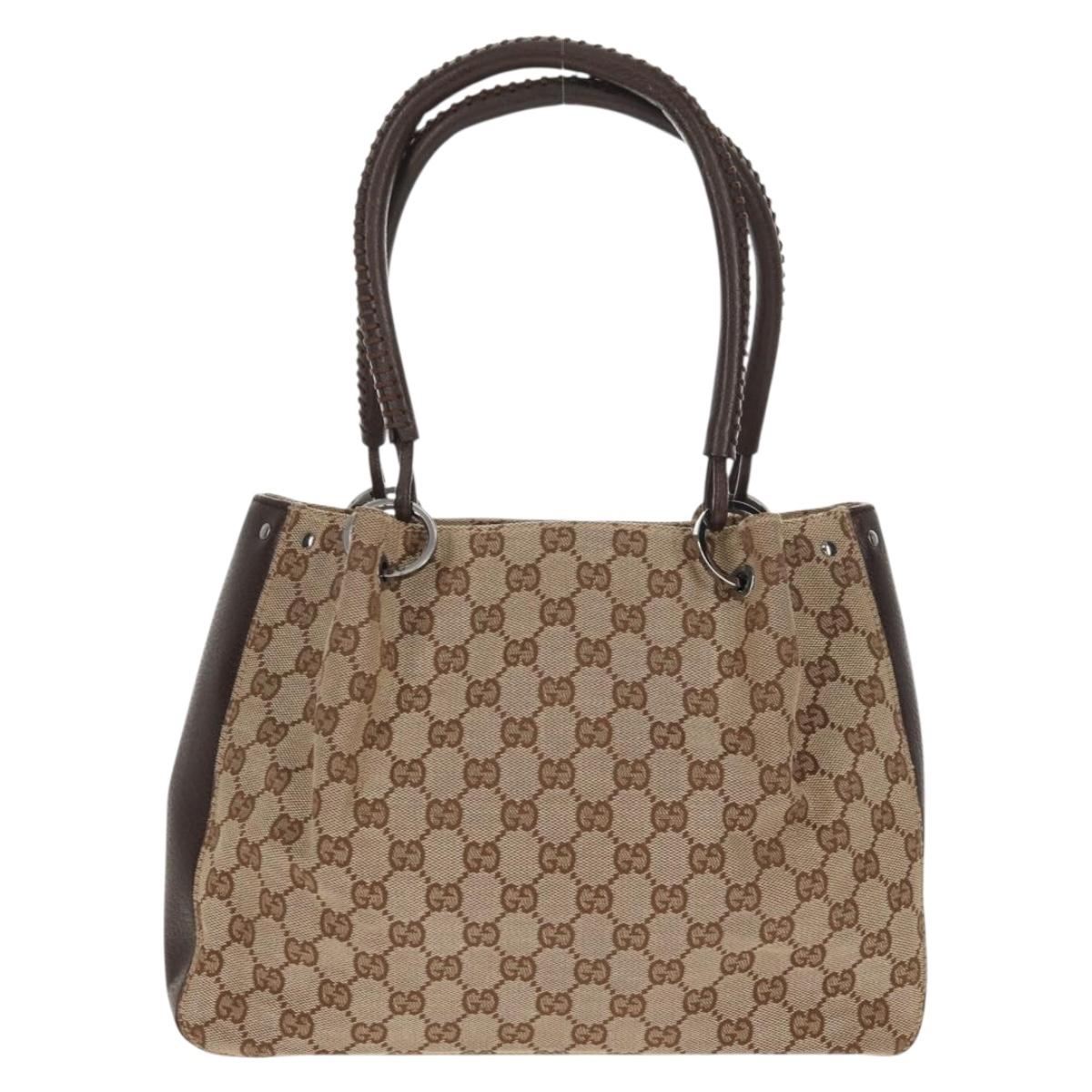 GUCCI GG Canvas Hand Bag Beige Silver 115007 Auth 155587V