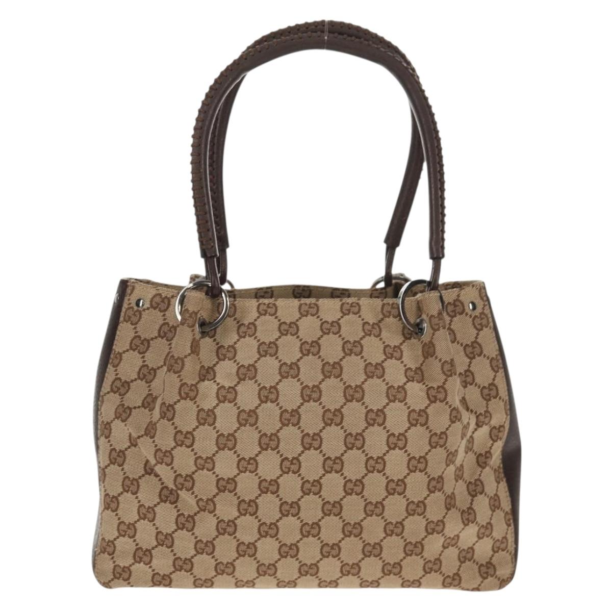 GUCCI GG Canvas Hand Bag Beige Silver 115007 Auth 155587V