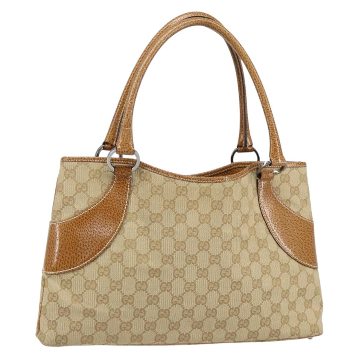 GUCCI GG Canvas Hand Bag Beige Silver 113015 Auth 155589