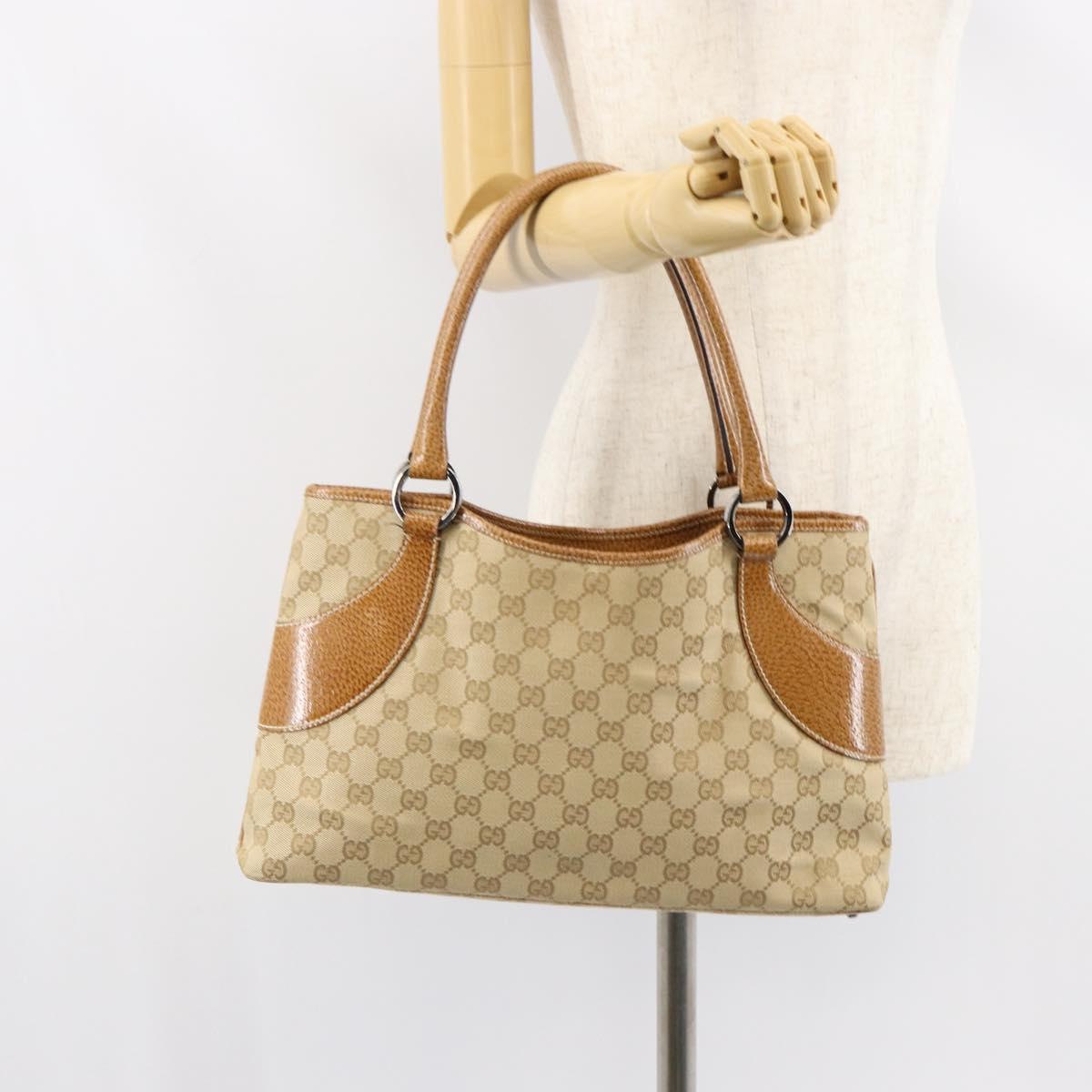 GUCCI GG Canvas Hand Bag Beige Silver 113015 Auth 155589