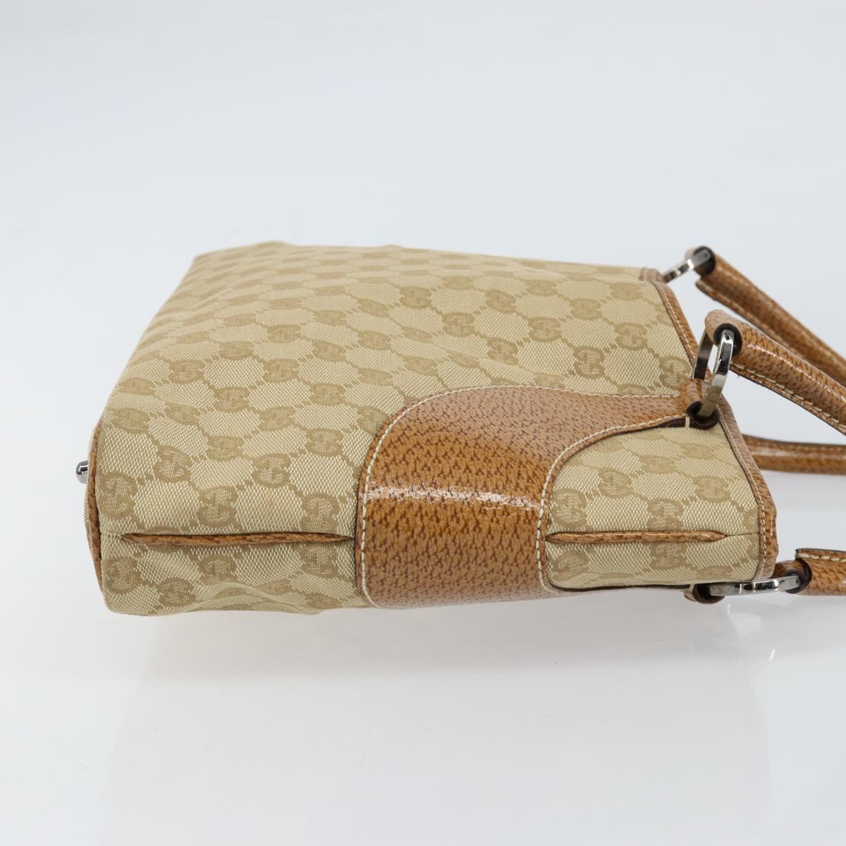 GUCCI GG Canvas Hand Bag Beige Silver 113015 Auth 155589