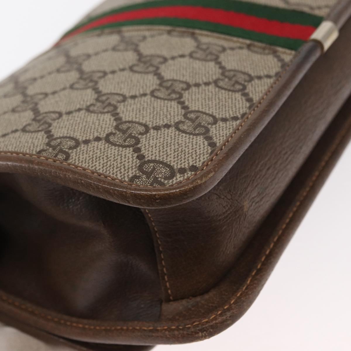 GUCCI GG Supreme Web Sherry Line Shoulder Bag PVC Beige Gold Auth 155593