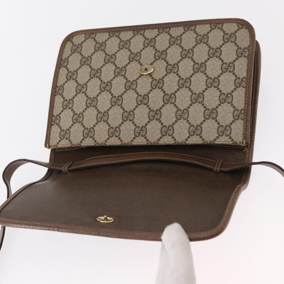 GUCCI GG Supreme Web Sherry Line Shoulder Bag PVC Beige Gold Auth 155593