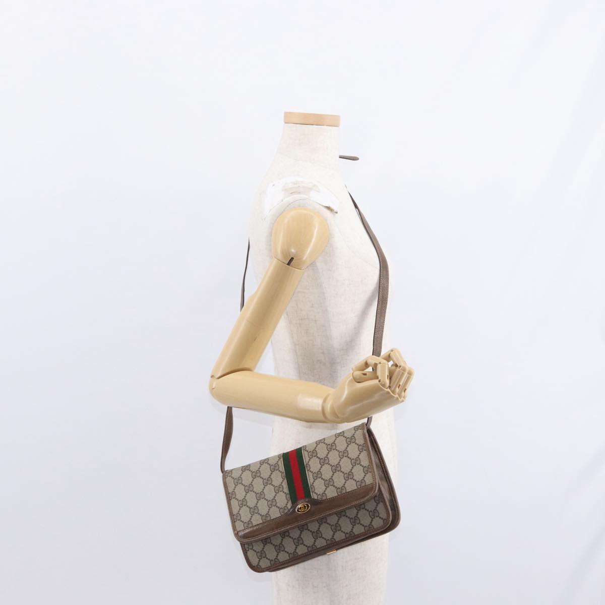 GUCCI GG Supreme Web Sherry Line Shoulder Bag PVC Beige Gold Auth 155593