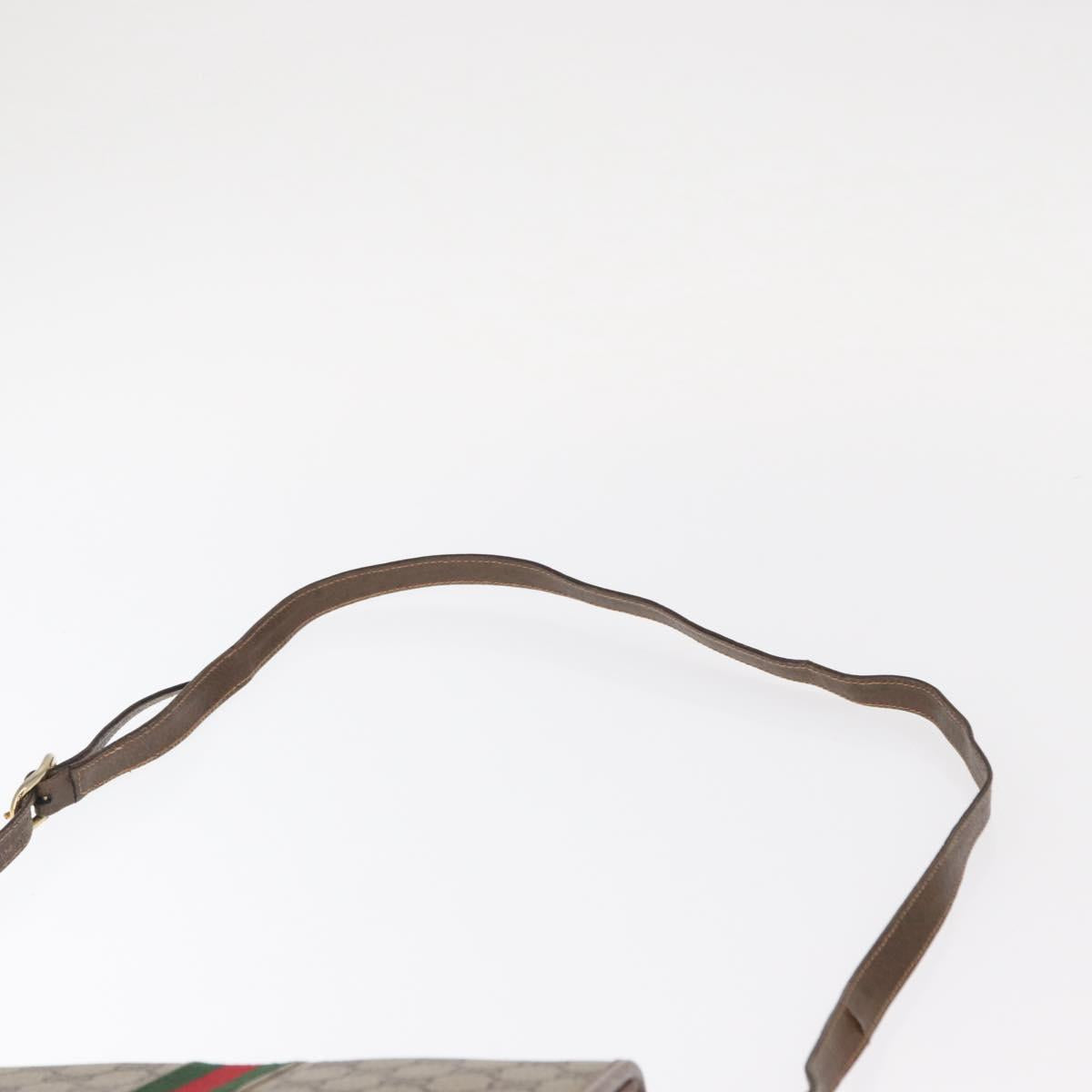 GUCCI GG Supreme Web Sherry Line Shoulder Bag PVC Beige Gold Auth 155593