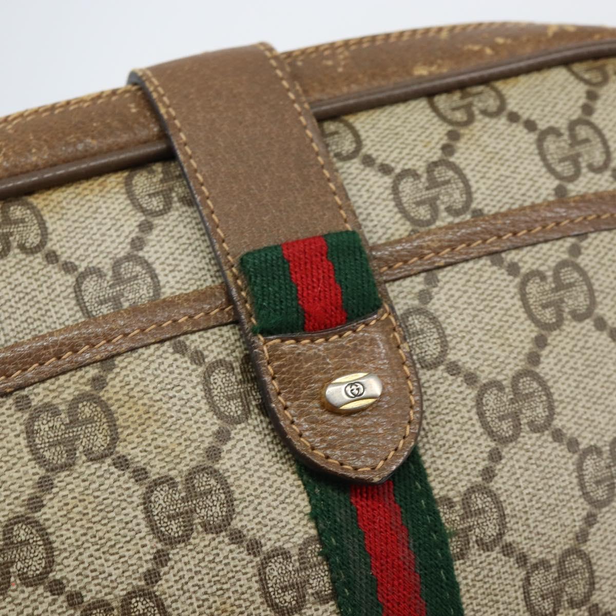 GUCCI GG Supreme Web Sherry Line Bag PVC Beige Gold 116 02 055 Auth 155594
