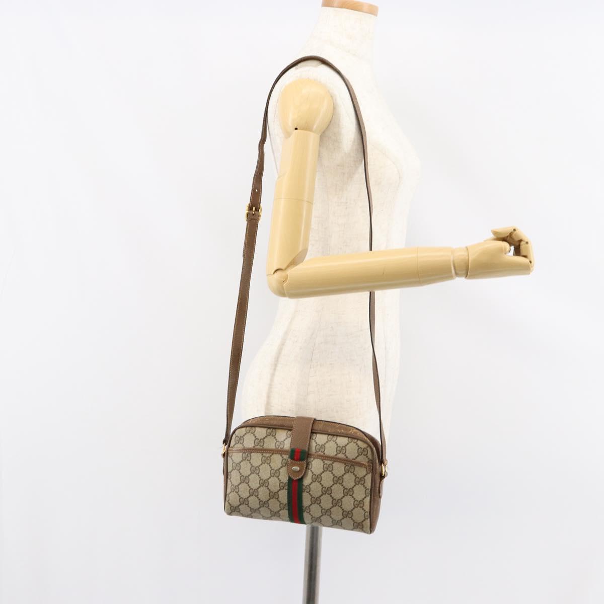 GUCCI GG Supreme Web Sherry Line Bag PVC Beige Gold 116 02 055 Auth 155594