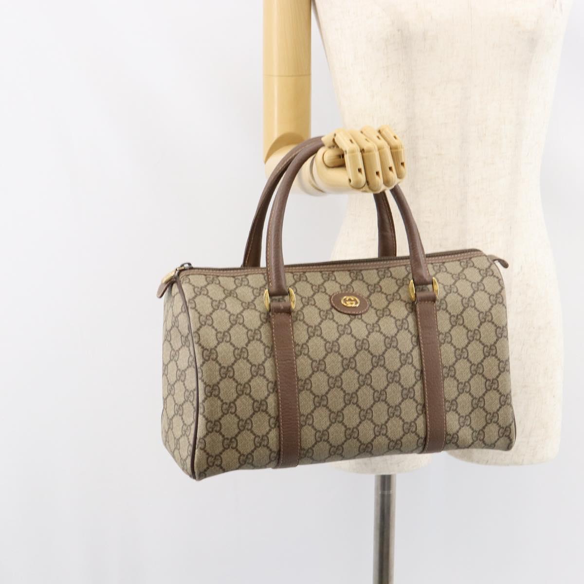 GUCCI GG Supreme Boston Bag PVC Beige Gold 001 39 6842 4023 Auth 155596