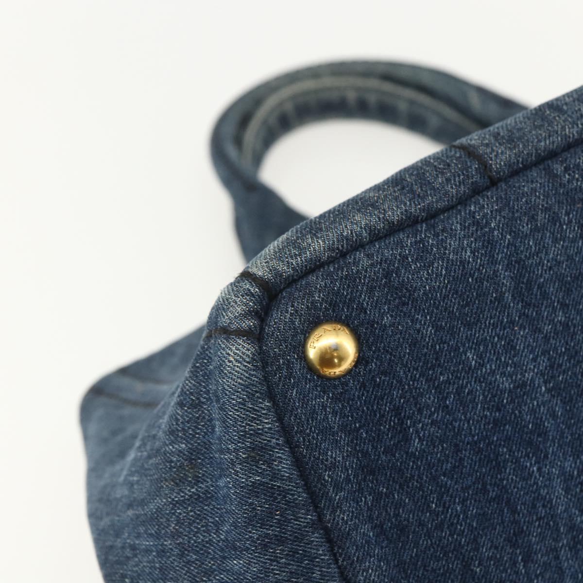 PRADA Canapa MM Hand Bag Denim Blue Gold Auth 155597