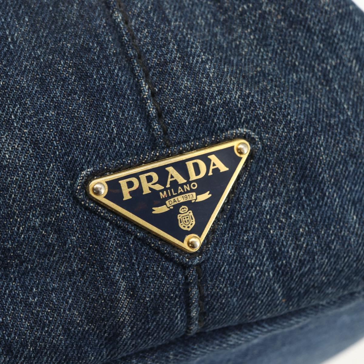 PRADA Canapa MM Hand Bag Denim Blue Gold Auth 155597