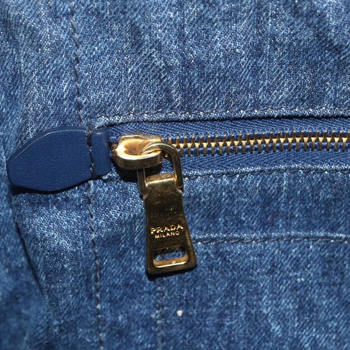 PRADA Canapa MM Hand Bag Denim Blue Gold Auth 155597