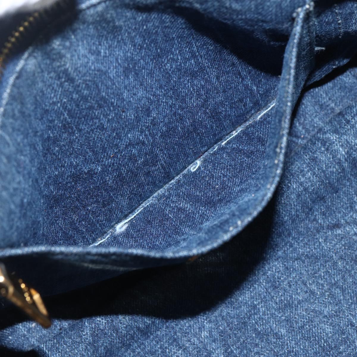 PRADA Canapa MM Hand Bag Denim Blue Gold Auth 155597