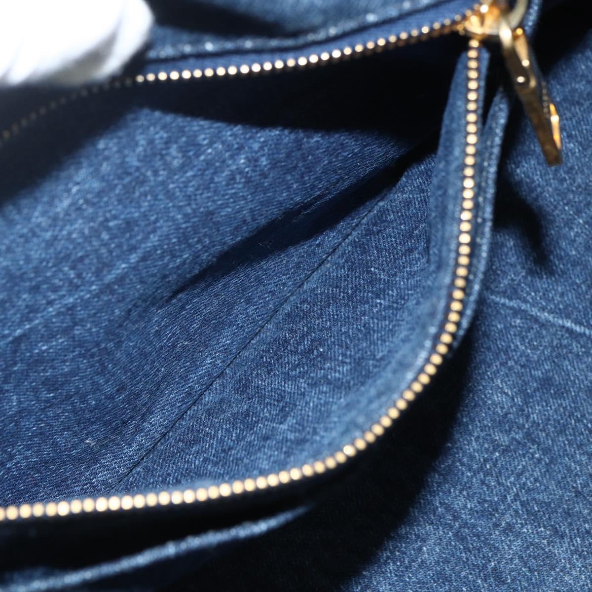 PRADA Canapa MM Hand Bag Denim Blue Gold Auth 155597